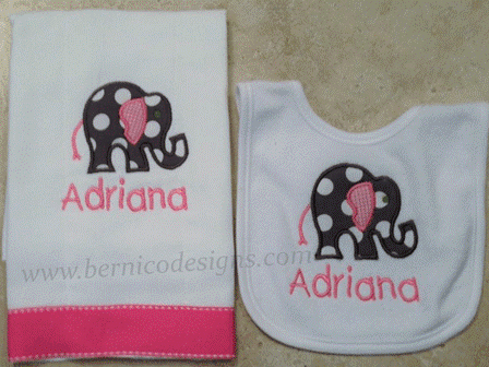 Bib-Monogrammed Elephant Personalized "Adriana" Bib and Burp Cloth Set for Baby-#BBC213
