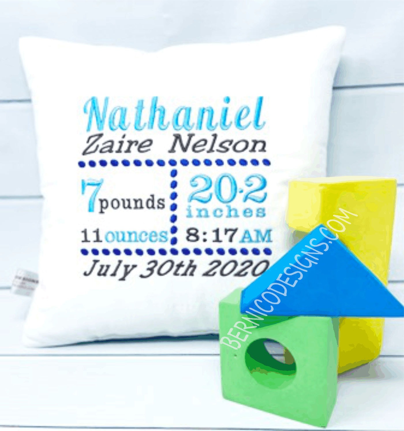 Birth Announcement Personalized Machine Embroidery Pillow Boy #PIL276