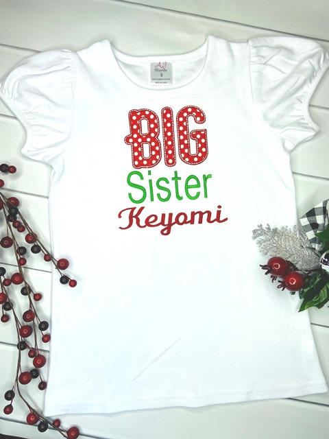 Girls Big Sister Appliqued Sibling Personalized Shirt#GSS289
