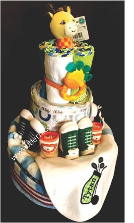 Diaper Cake - Giraffe Diaper Cake and Golf Bib For Baby Boys - Monogrammed Personalized-#DC241