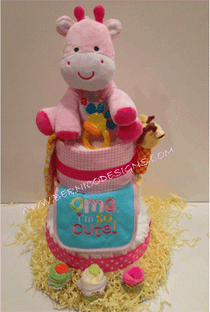 Diaper Cake - Giraffe Diaper Cake Personalized Customized - For Girls-#DC211