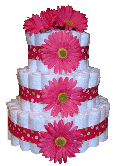 Diaper Cake - Ribbon and Flowers Diaper Cake Personalized Customized - For Girl or Boy #DC59