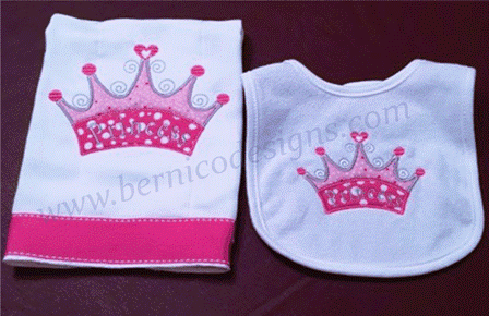 Princess baby personalized bib and burp set 